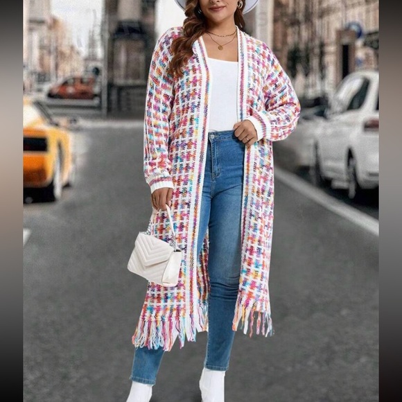 Boho Tassel Fringe Knit Sweater Cardigan Pink - Picture 13 of 13